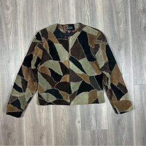 Vintage Karen Arnold Patchwork Suede Leather Jacket Brown Zip Front‎ Size 8